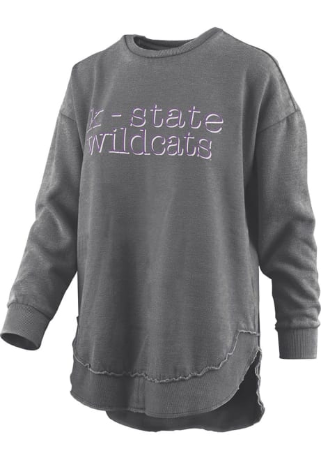 Womens K-State Wildcats Black Pressbox Burnout Blue Jean Baby Poncho Crew Sweatshirt