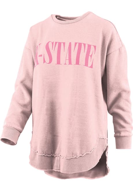 Womens K-State Wildcats Pink Pressbox Burnout Showtime Poncho Crew Sweatshirt