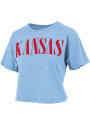 Kansas Jayhawks Womens Burnout Showtime Crop T-Shirt - Light Blue