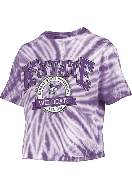 K-State Wildcats Purple Pressbox Tie Dye Gibraltar Crop Short Sleeve T-Shirt