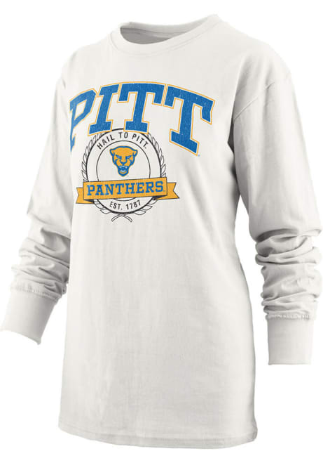 Womens Pitt Panthers White Pressbox Gibraltar LS Tee