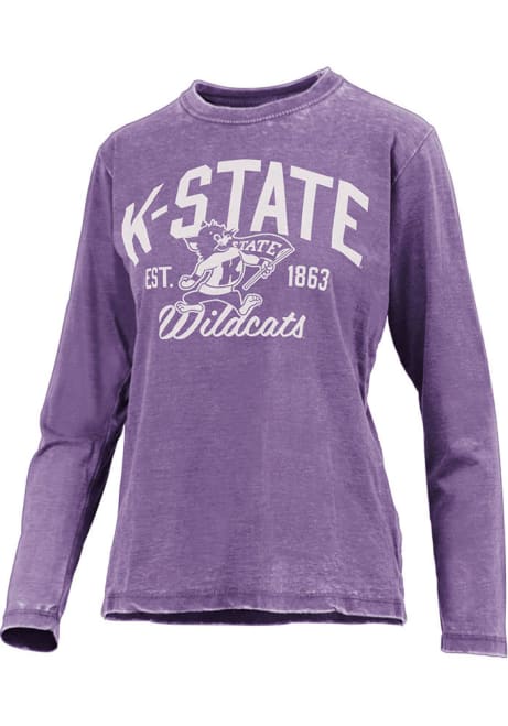Womens K-State Wildcats Purple Pressbox Vintage Burnout LS Tee