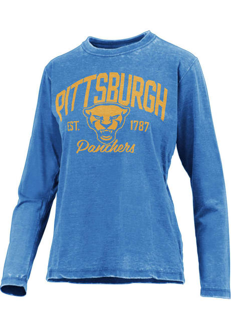 Womens Pitt Panthers Blue Pressbox Vintage Burnout LS Tee