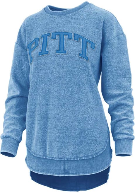 Womens Pitt Panthers Blue Pressbox Ponchoville Crew Sweatshirt