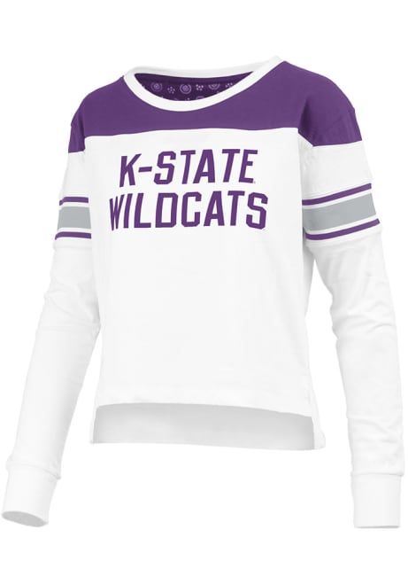 Womens K-State Wildcats White Pressbox Pieced LS Tee