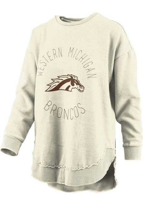 Womens Western Michigan Broncos Ivory Pressbox Vintage Crew Sweatshirt