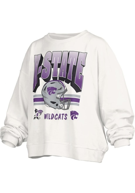 Womens K-State Wildcats White Pressbox Sheffield Janise Crew Sweatshirt