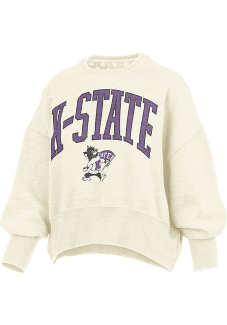 Womens K-State Wildcats Ivory Pressbox New Zealand Youngstown Crew Sweatshirt