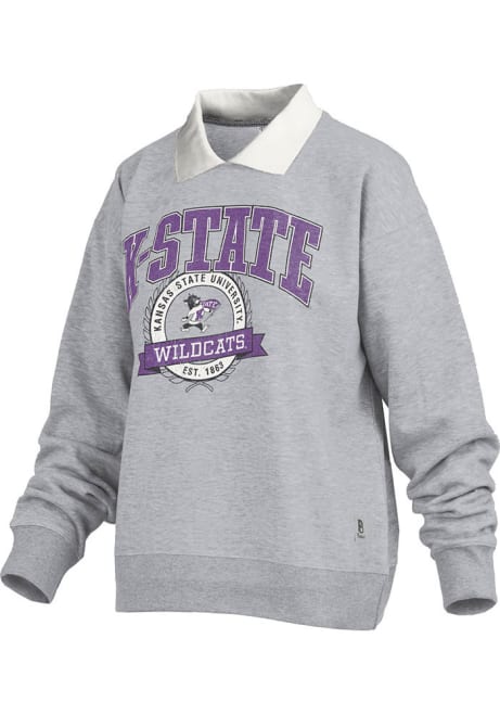 Womens K-State Wildcats Grey Pressbox Campbell Collared Crew Sweatshirt