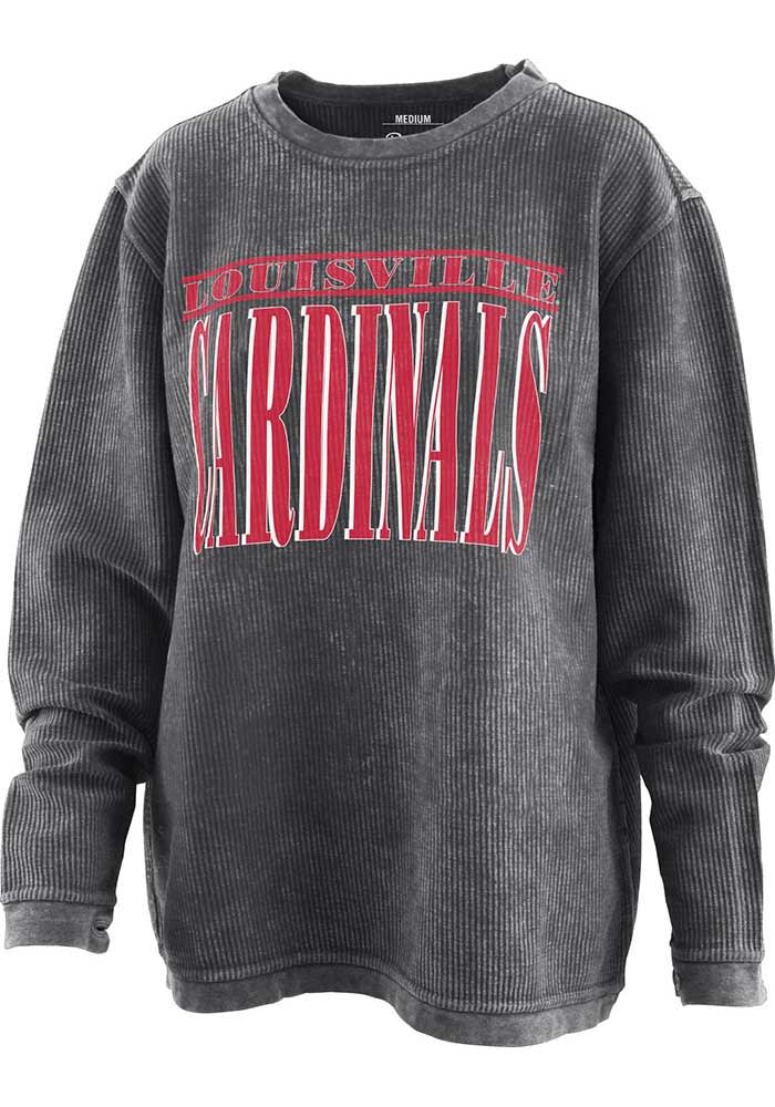 Pressbox Louisville Cardinals Womens Black Holden Corded Crew Sweatshirt