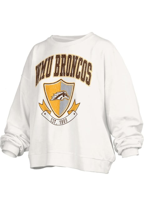 Womens Western Michigan Broncos White Pressbox Buckler Janise Crew Sweatshirt