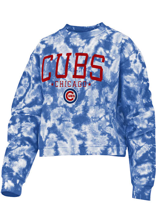 Chicago Cubs Womens ROYAL Tie Dye Long Sleeve Crew Sweatshirt