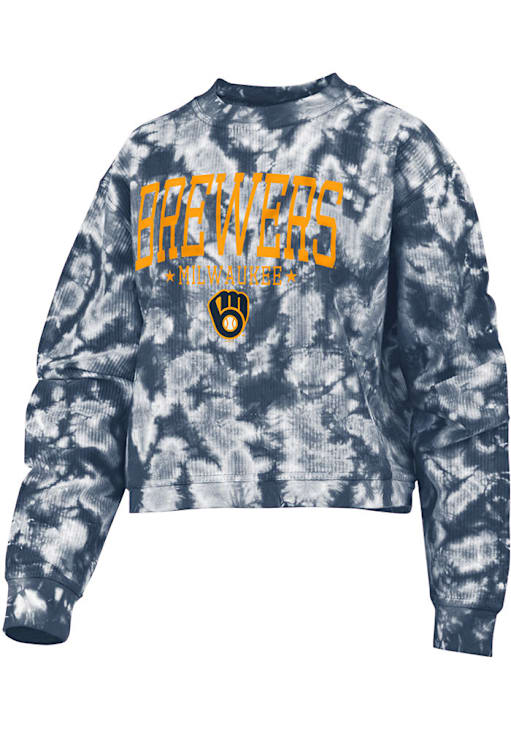 Milwaukee Brewers Womens NAVY Tie Dye Long Sleeve Crew Sweatshirt
