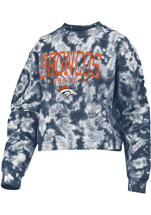 Denver Broncos Womens NAVY Tie Dye Long Sleeve Crew Sweatshirt