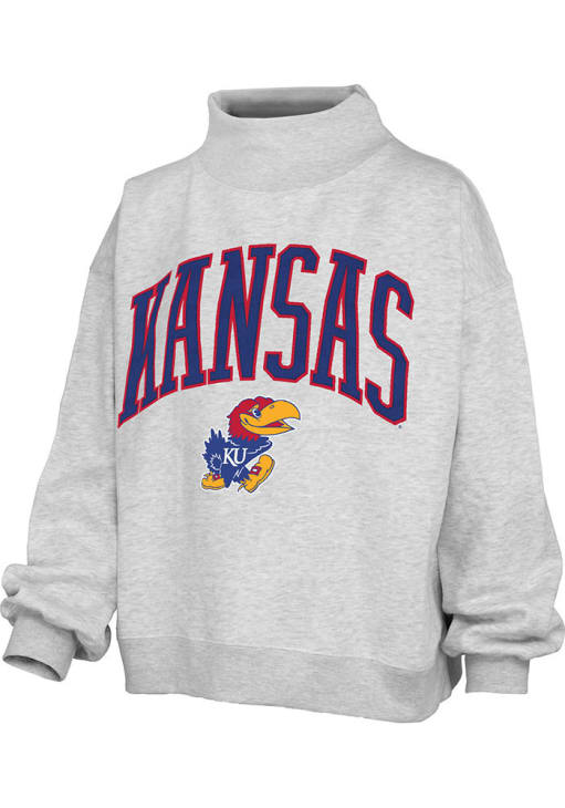 Pressbox Kansas Jayhawks Womens Ash Mockneck Crew Sweatshirt