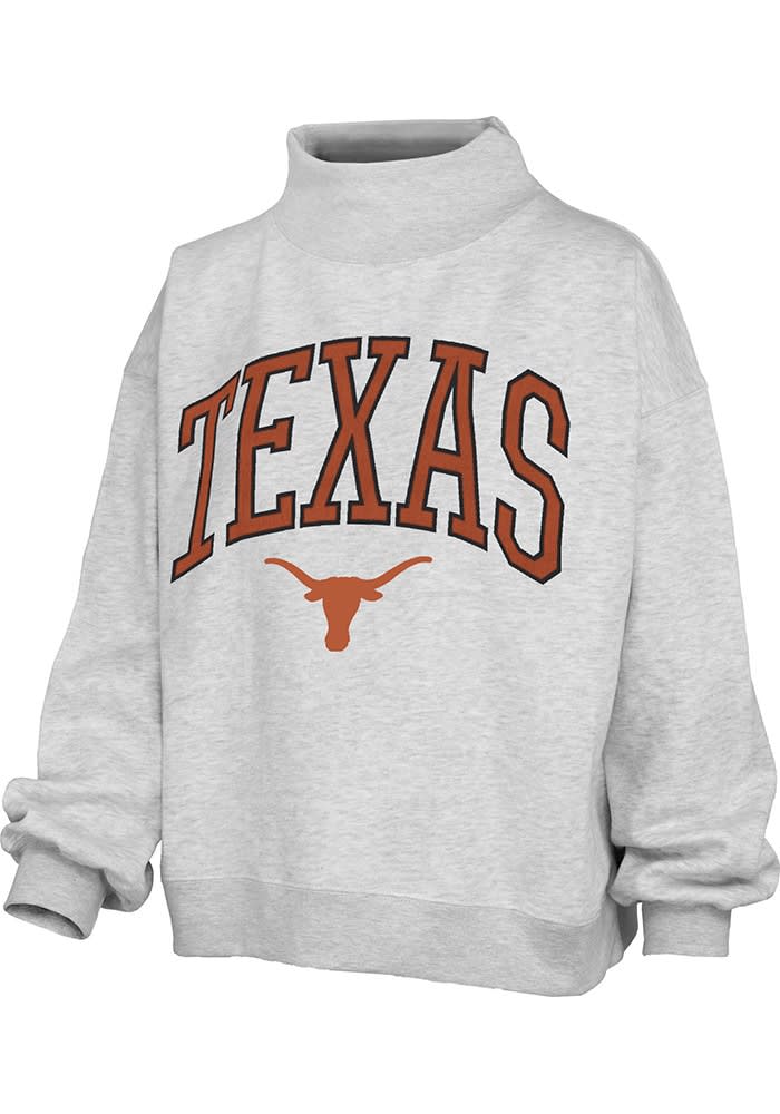 Texas Longhorns Pressbox Crew Sweatshirt Womens ASH Mockneck Long