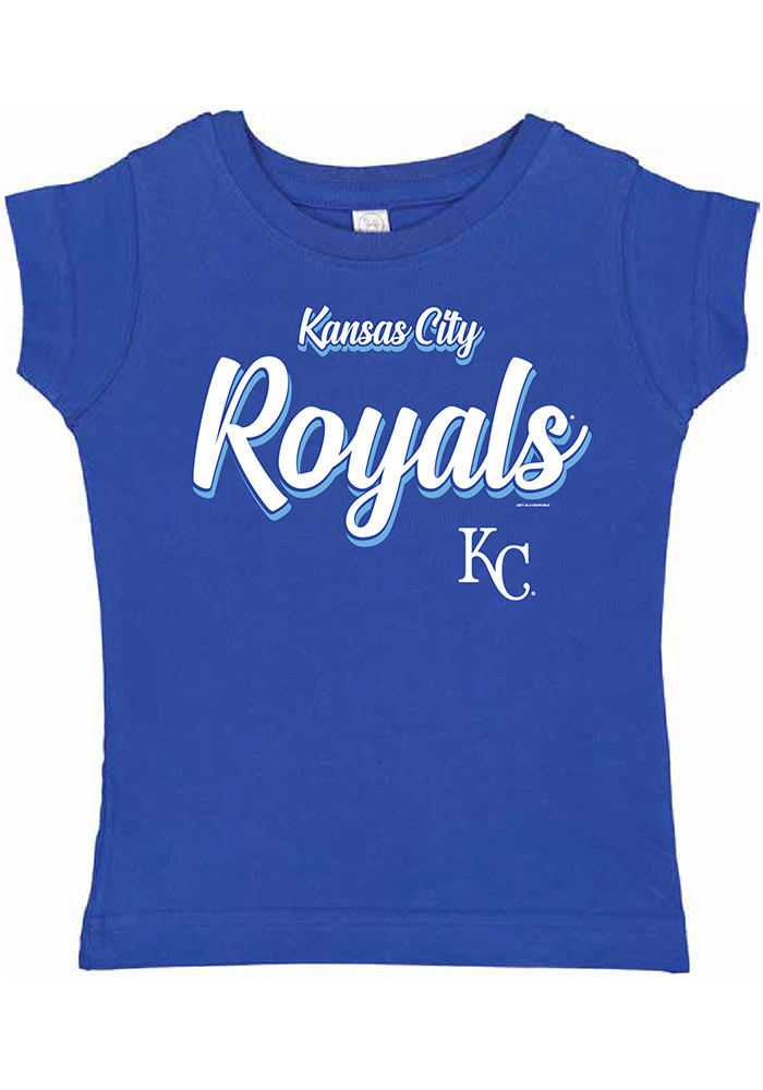 Soft As A Grape Inc. Kansas City Royals Toddler Girls Blue City Script Short Sleeve Tshirt Blue 100 Cotton Size 4T Rally House