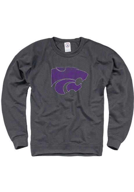 Mens Charcoal K-State Wildcats French Terry Crew Sweatshirt