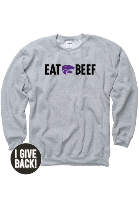 Mens Grey K-State Wildcats Eat Beef Crew Sweatshirt