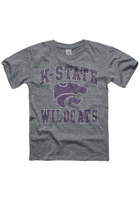 Youth Graphite K-State Wildcats #1 Design Short Sleeve Fashion T-Shirt