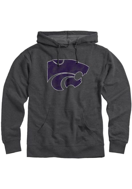 Mens K-State Wildcats Charcoal Rally Distressed Primary Logo Hooded Sweatshirt