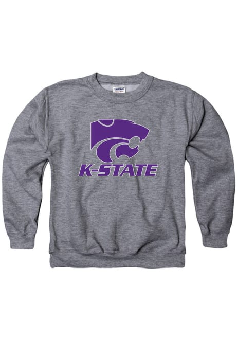 Youth Graphite K-State Wildcats Name Drop Logo Long Sleeve Crew Sweatshirt