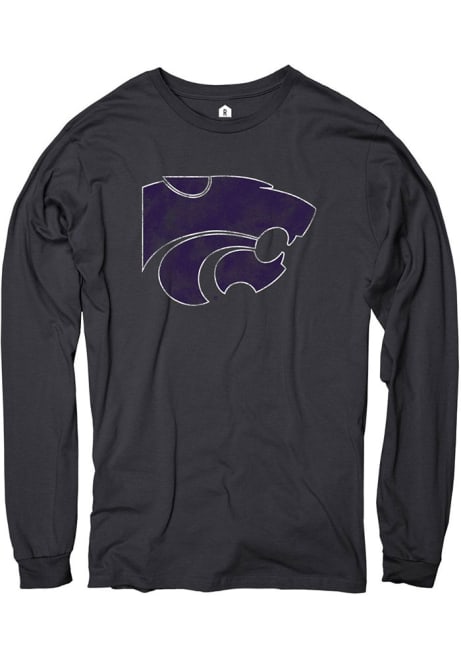 Mens K-State Wildcats Black Rally Distressed Primary Logo Long Sleeve Fashion T Shirt