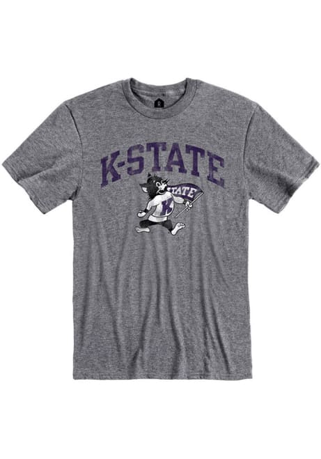 K-State Wildcats Grey Rally Distressed Arch Mascot Short Sleeve Fashion T Shirt