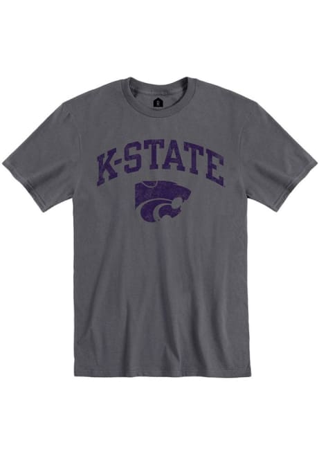 K-State Wildcats Charcoal Rally Distressed Arch Mascot Short Sleeve Fashion T Shirt