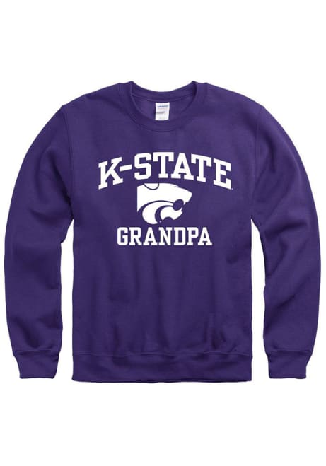 Mens Purple K-State Wildcats Grandpa Number One Crew Sweatshirt