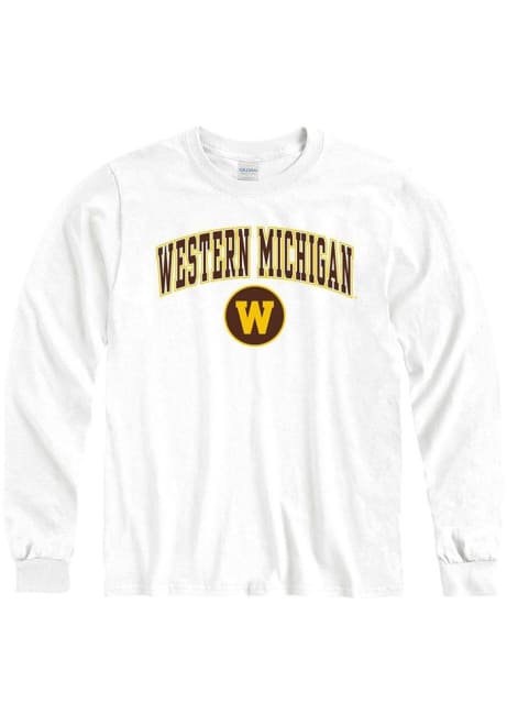 Mens White Western Michigan Broncos Arch Mascot Tee