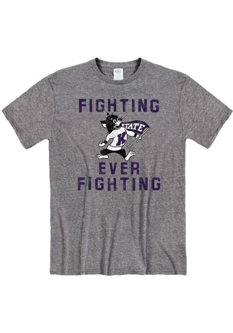 Grey K-State Wildcats Fighting Ever Fighting Short Sleeve Fashion T Shirt
