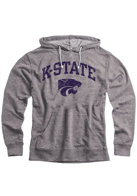 Mens Grey K-State Wildcats Distressed Arch Mascot Long Sleeve Fashion Hood