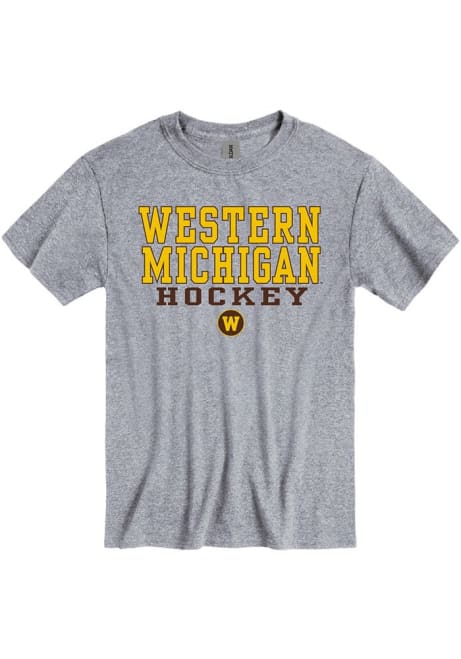 Western Michigan Broncos Hockey Stacked Short Sleeve T Shirt - Grey