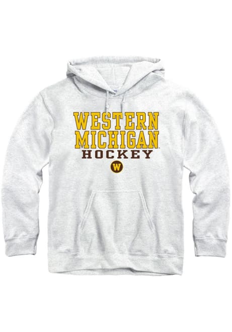 Mens Grey Western Michigan Broncos Hockey Stacked Hooded Sweatshirt