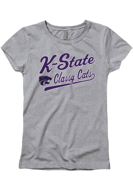 Girls Grey K-State Wildcats Long Tail Short Sleeve T-Shirt