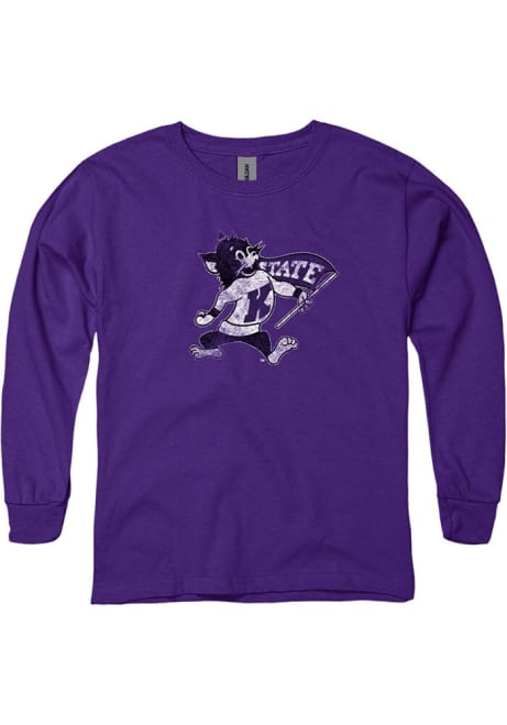 Youth Purple K-State Wildcats Rubbed Logo Long Sleeve T-Shirt