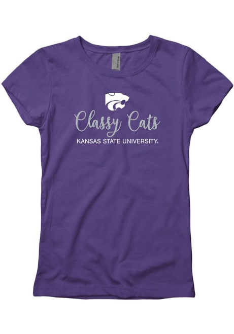 Girls Purple K-State Wildcats Classy Sparkle Short Sleeve T-Shirt