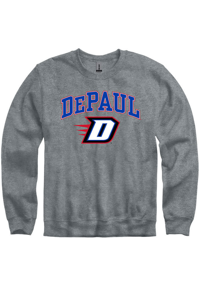 DePaul Blue Demons Mens Graphite Arch Mascot Long Sleeve Crew Sweatshirt