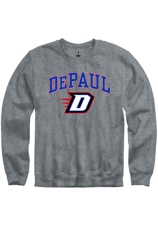 DePaul Blue Demons Mens GRAPHITE Arch Mascot Crew Sweatshirt