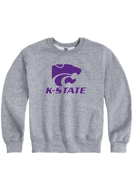 Youth Grey K-State Wildcats Name Drop Logo Long Sleeve Crew Sweatshirt