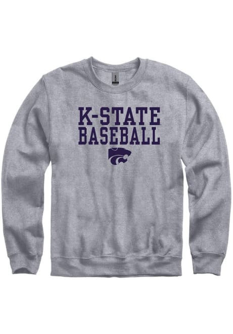 Mens Grey K-State Wildcats Baseball Stacked Crew Sweatshirt