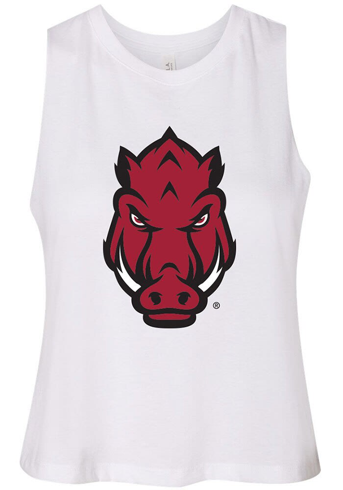 ✴arks✴ Arkansas Razorbacks Womens White Endzone Racerback Crop Tank