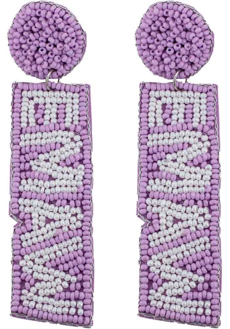 Beaded Logo K-State Wildcats Womens Earrings - Lavender