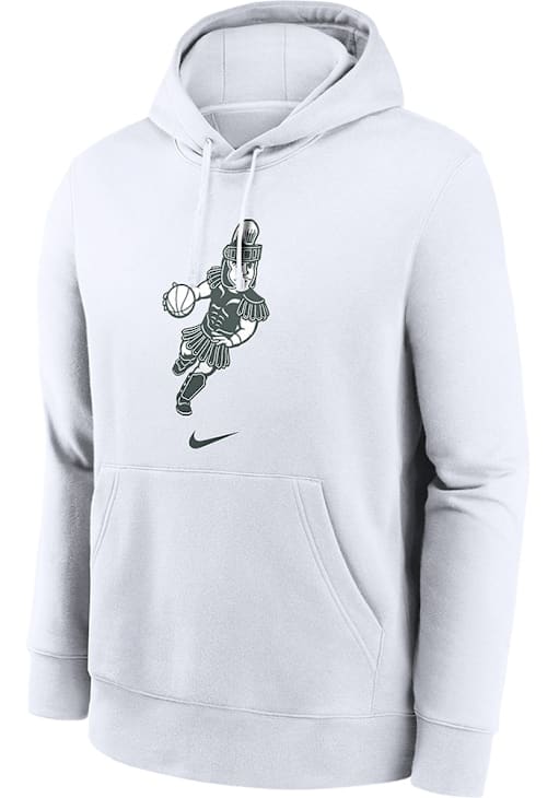 Nike Michigan State Spartans Mens White Sparty Playing Basketball Long Sleeve Hoodie