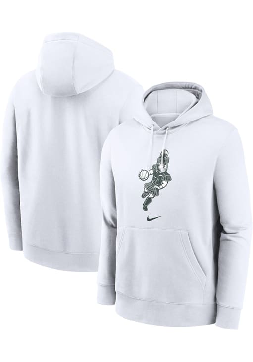 Nike Michigan State Spartans Mens White Sparty Playing Basketball Long Sleeve Hoodie