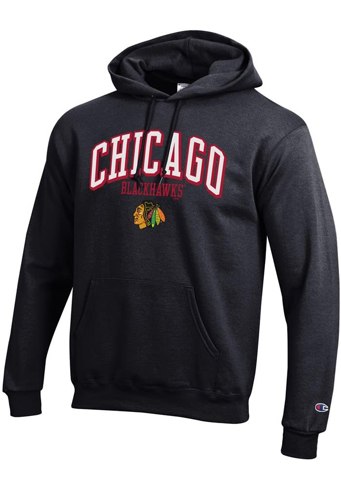 Champion Chicago Blackhawks Black Powerblend Long Sleeve Hoodie Black 50 COTTON 50 POLYESTER Size XL Rally House