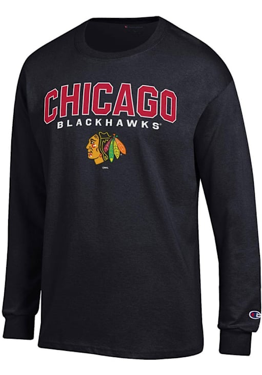 Champion Chicago Blackhawks Jersey Long Sleeve T Shirt BLACK