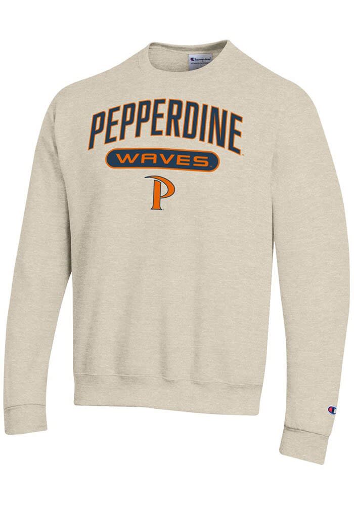 Champion Pepperdine Waves Oatmeal Powerblend Long Sleeve Crew Sweatshirt Oatmeal 50 COTTON 50 POLYESTER Size M Rally House