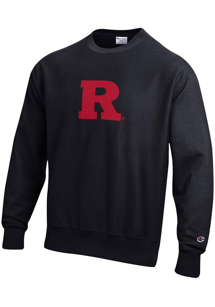 Champion Rutgers Scarlet Knights Mens Black Reverse Weave Long Sleeve Crew Sweatshirt Black 80 Cotton 20 POLYESTER Size M